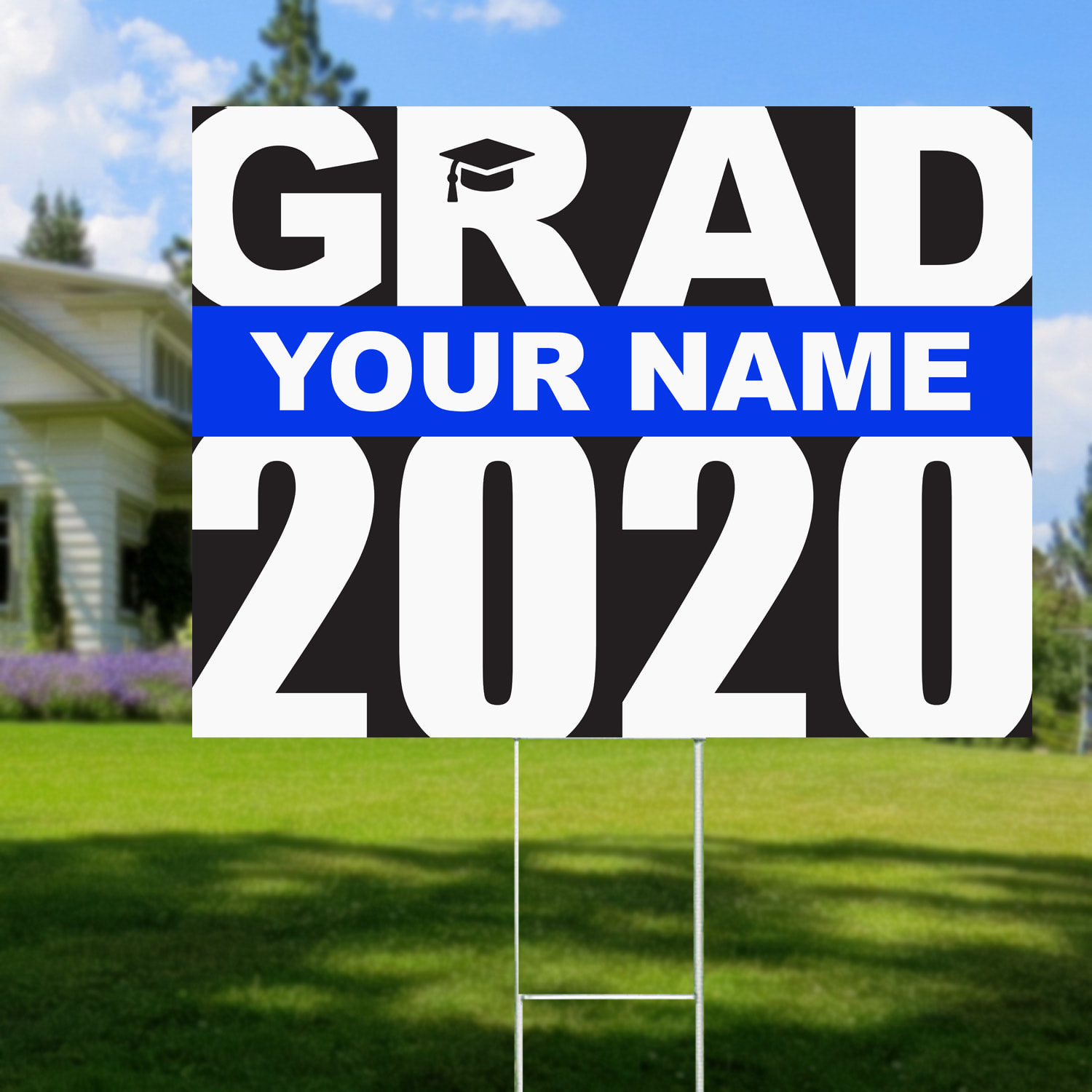 Grad Yard Sign Blue Name - DELIVERED