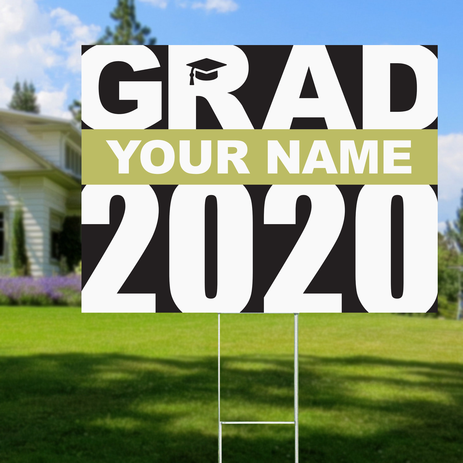 Grad Yard Sign Gold Name - DELIVERED